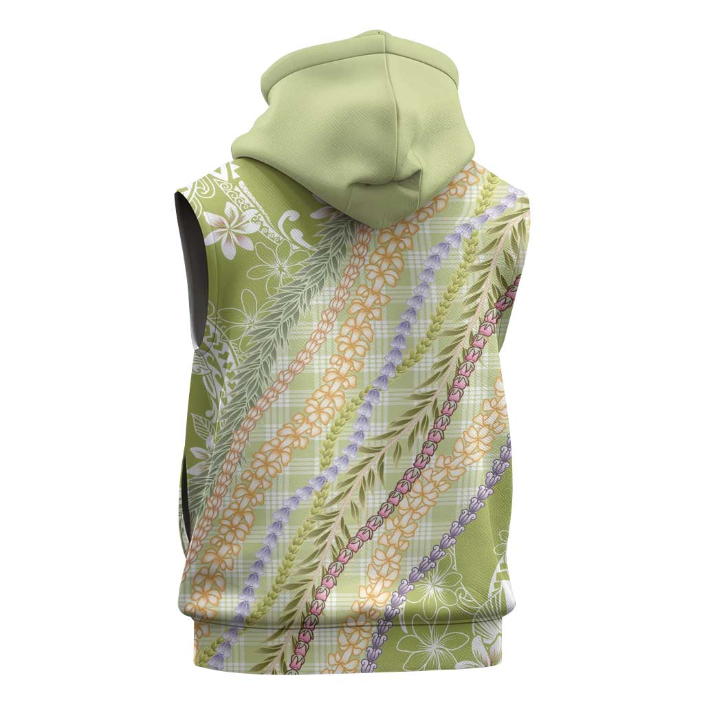 Green Palaka Hawaii Leis Sleeveless Hoodie Hawaiian-plaid Elegant Tropical Vibes - Polynesian Pride