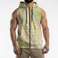 Green Palaka Hawaii Leis Sleeveless Zip Hoodie Hawaiian-plaid Elegant Tropical Vibes - Polynesian Pride