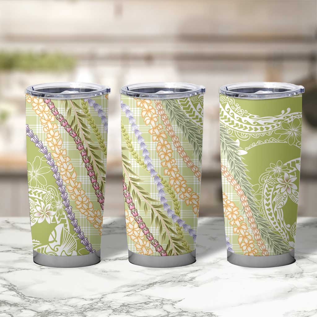 Green Palaka Hawaii Leis Tumbler Cup Hawaiian-plaid Elegant Tropical Vibes - Polynesian Pride