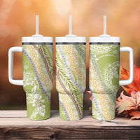 Green Palaka Hawaii Leis Tumbler With Handle Hawaiian-plaid Elegant Tropical Vibes - Polynesian Pride
