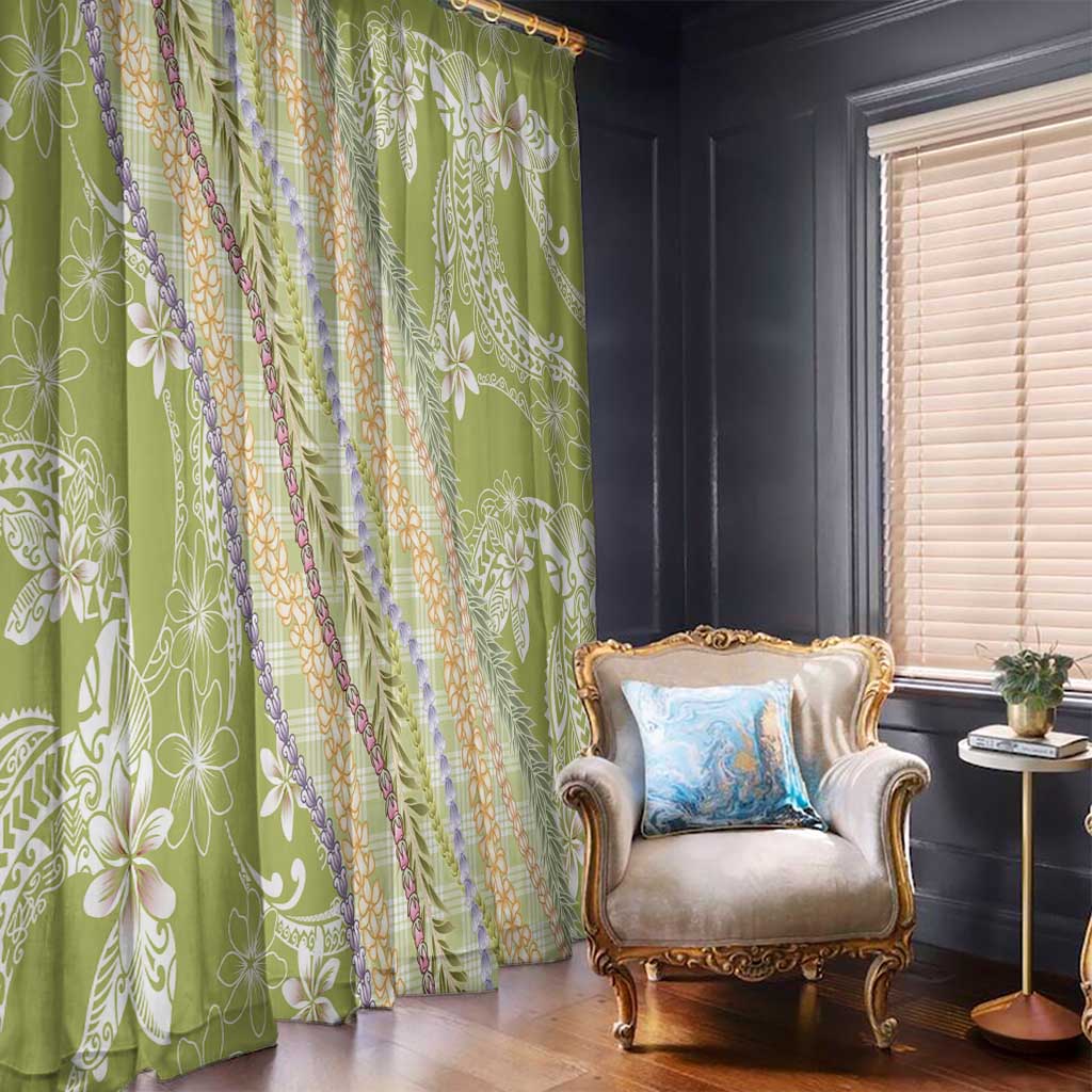 Green Palaka Hawaii Leis Window Curtain Hawaiian-plaid Elegant Tropical Vibes - Polynesian Pride