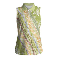 Green Palaka Hawaii Leis Women Sleeveless Polo Shirt - Hawaiian Plaid Elegant Tropical Vibes LT14 Female Green - Polynesian Pride
