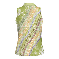 Green Palaka Hawaii Leis Women Sleeveless Polo Shirt - Hawaiian Plaid Elegant Tropical Vibes LT14 - Polynesian Pride