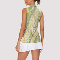 Green Palaka Hawaii Leis Women Sleeveless Polo Shirt - Hawaiian Plaid Elegant Tropical Vibes LT14 - Polynesian Pride