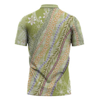 Green Palaka Hawaii Leis Zipper Polo Shirt Hawaiian-plaid Elegant Tropical Vibes - Polynesian Pride