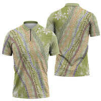 Green Palaka Hawaii Leis Zipper Polo Shirt Hawaiian-plaid Elegant Tropical Vibes - Polynesian Pride