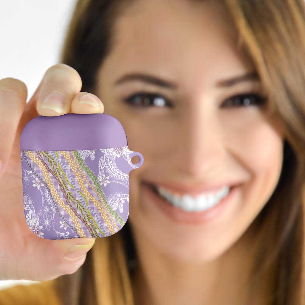 Purple Palaka Hawaii Leis AirPods Case Hawaiian-plaid Elegant Tropical Vibes - Polynesian Pride