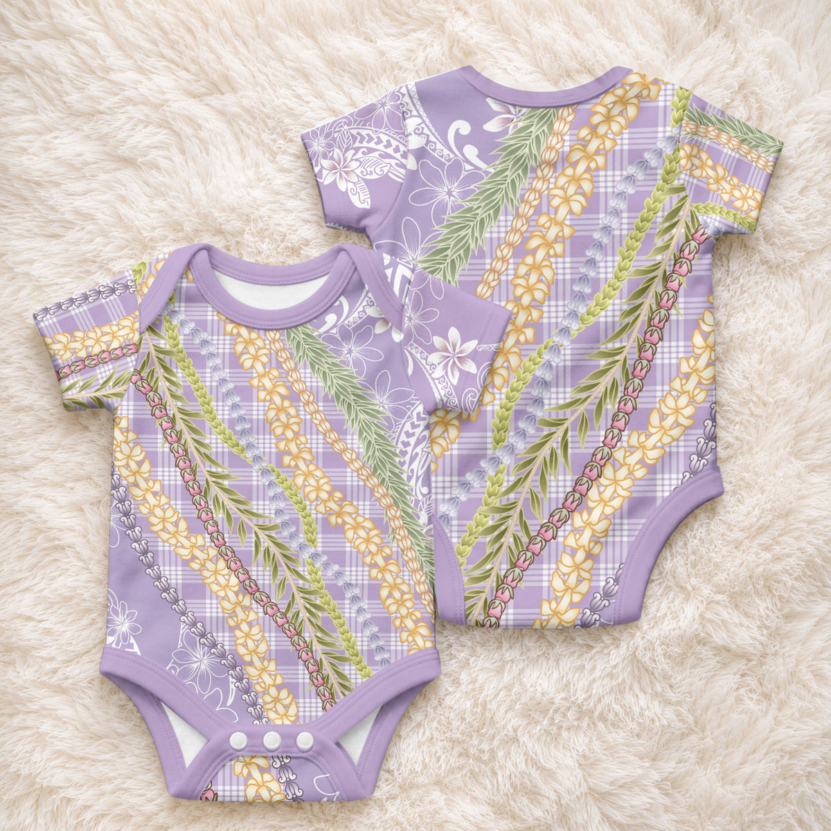 Purple Palaka Hawaii Leis Baby Onesie Hawaiian-plaid Elegant Tropical Vibes