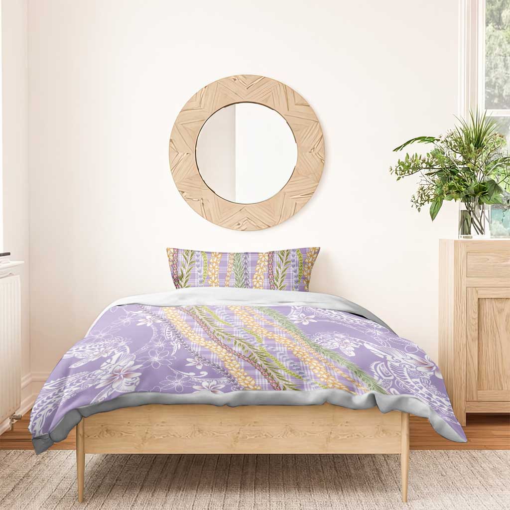 Purple Palaka Hawaii Leis Bedding Set Hawaiian-plaid Elegant Tropical Vibes - Polynesian Pride