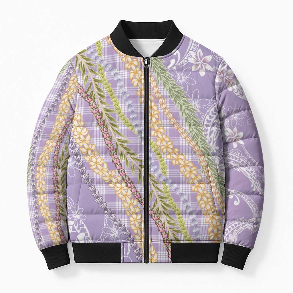 Purple Palaka Hawaii Leis Bomber Puffer Jacket Hawaiian-plaid Elegant Tropical Vibes LT14 Unisex Purple - Polynesian Pride