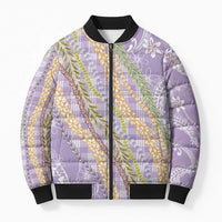 Purple Palaka Hawaii Leis Bomber Puffer Jacket Hawaiian-plaid Elegant Tropical Vibes LT14 Unisex Purple - Polynesian Pride