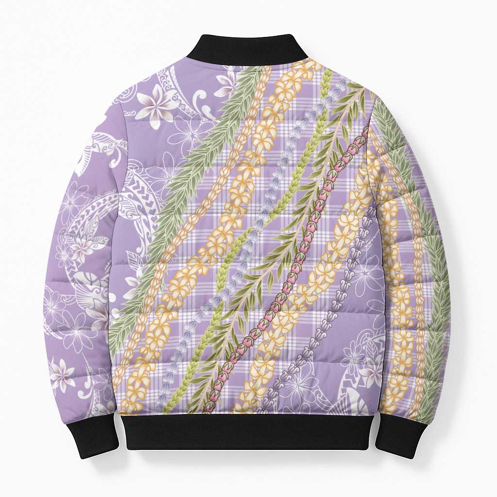Purple Palaka Hawaii Leis Bomber Puffer Jacket Hawaiian-plaid Elegant Tropical Vibes LT14 - Polynesian Pride