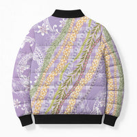 Purple Palaka Hawaii Leis Bomber Puffer Jacket Hawaiian-plaid Elegant Tropical Vibes LT14 - Polynesian Pride