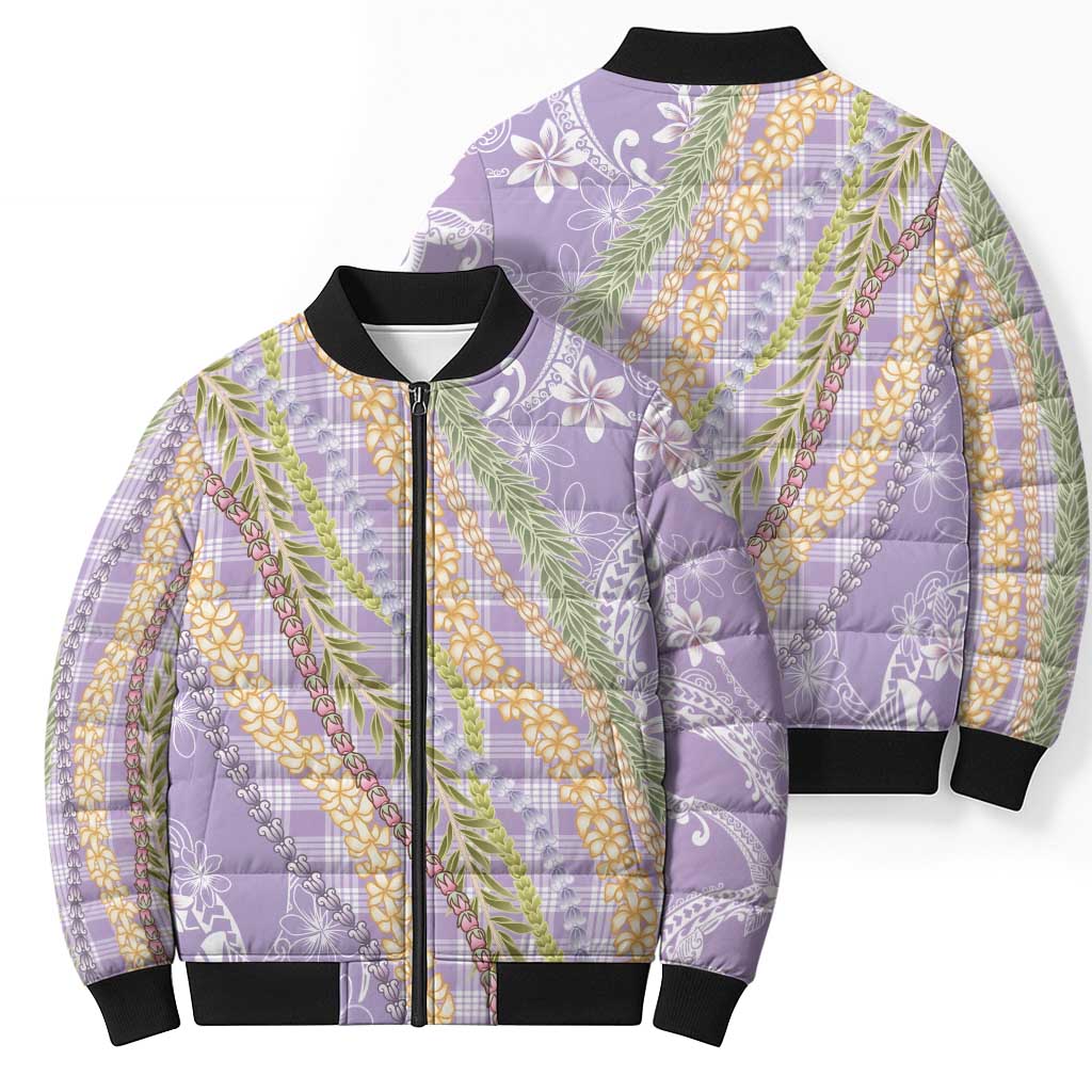 Purple Palaka Hawaii Leis Bomber Puffer Jacket Hawaiian-plaid Elegant Tropical Vibes LT14 - Polynesian Pride