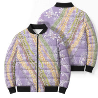 Purple Palaka Hawaii Leis Bomber Puffer Jacket Hawaiian-plaid Elegant Tropical Vibes LT14 - Polynesian Pride
