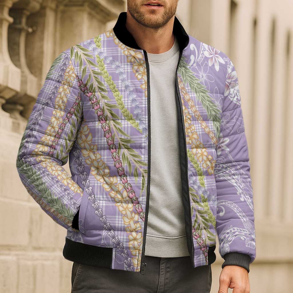 Purple Palaka Hawaii Leis Bomber Puffer Jacket Hawaiian-plaid Elegant Tropical Vibes LT14 - Polynesian Pride