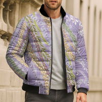 Purple Palaka Hawaii Leis Bomber Puffer Jacket Hawaiian-plaid Elegant Tropical Vibes LT14 - Polynesian Pride