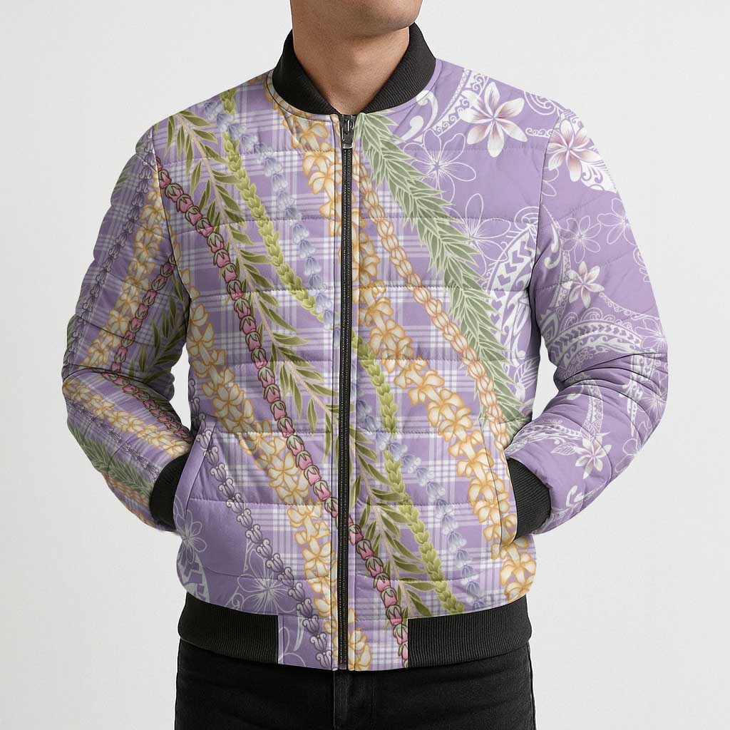 Purple Palaka Hawaii Leis Bomber Puffer Jacket Hawaiian-plaid Elegant Tropical Vibes LT14 - Polynesian Pride
