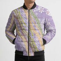 Purple Palaka Hawaii Leis Bomber Puffer Jacket Hawaiian-plaid Elegant Tropical Vibes LT14 - Polynesian Pride