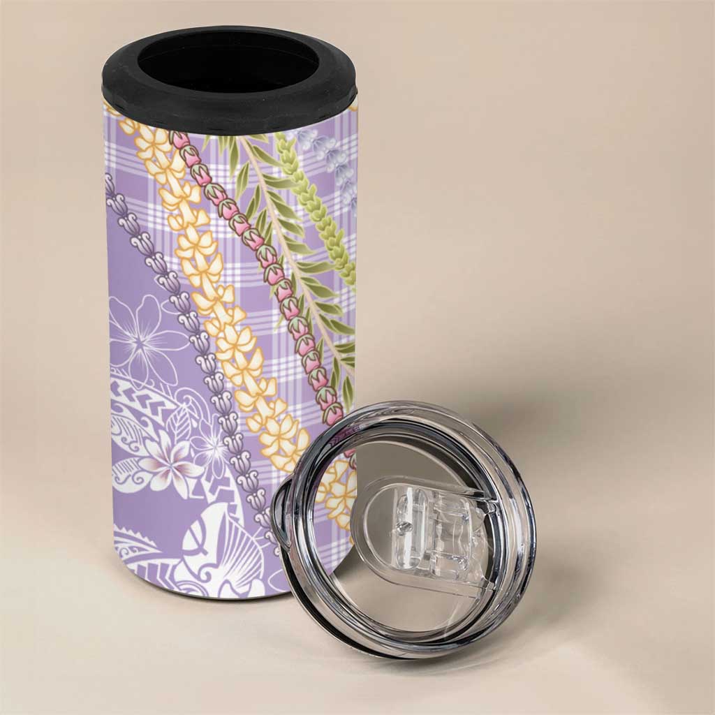 Purple Palaka Hawaii Leis 4 in 1 Can Cooler Tumbler Hawaiian-plaid Elegant Tropical Vibes LT14 - Polynesian Pride