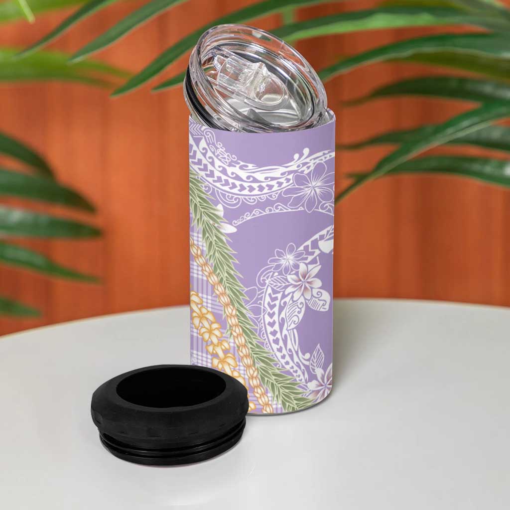Purple Palaka Hawaii Leis 4 in 1 Can Cooler Tumbler Hawaiian-plaid Elegant Tropical Vibes LT14 - Polynesian Pride