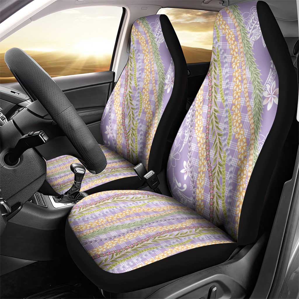 Purple Palaka Hawaii Leis Car Seat Cover Hawaiian-plaid Elegant Tropical Vibes - Polynesian Pride