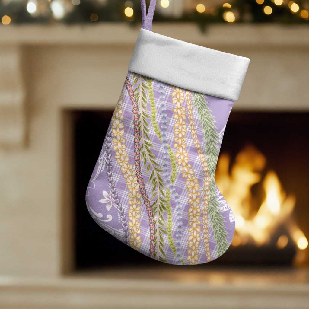 Purple Palaka Hawaii Leis Christmas Stocking Hawaiian-plaid Elegant Tropical Vibes - Polynesian Pride