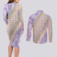 Purple Palaka Hawaii Leis Couples Matching Long Sleeve Bodycon Dress and Long Sleeve Button Shirt Hawaiian-plaid Elegant Tropical Vibes LT14 - Polynesian Pride