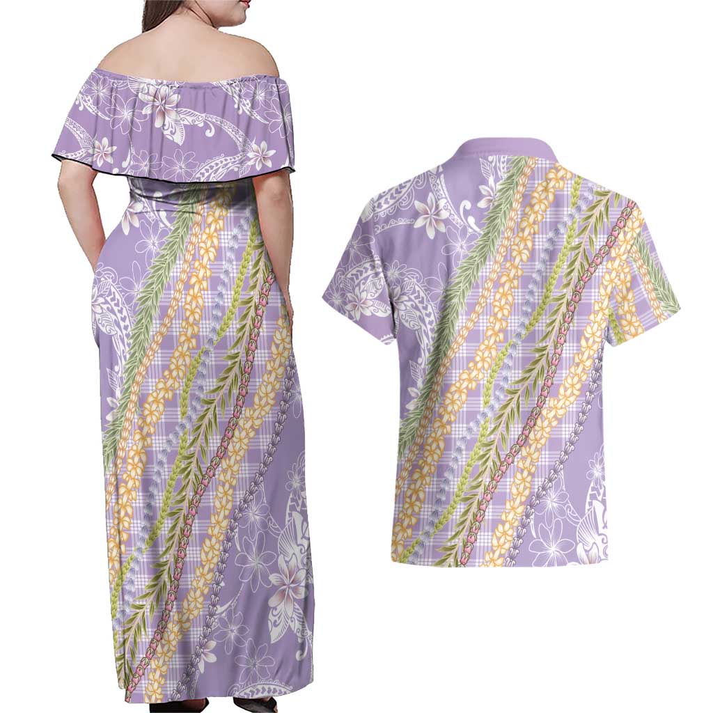 Purple Palaka Hawaii Leis Couples Matching Off Shoulder Maxi Dress and Hawaiian Shirt Hawaiian-plaid Elegant Tropical Vibes LT14 - Polynesian Pride