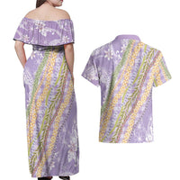 Purple Palaka Hawaii Leis Couples Matching Off Shoulder Maxi Dress and Hawaiian Shirt Hawaiian-plaid Elegant Tropical Vibes LT14 - Polynesian Pride