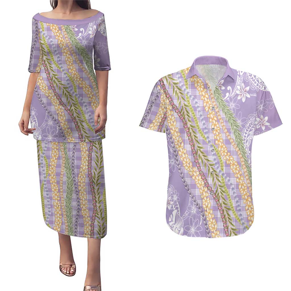 Purple Palaka Hawaii Leis Couples Matching Puletasi and Hawaiian Shirt Hawaiian-plaid Elegant Tropical Vibes LT14 Purple - Polynesian Pride