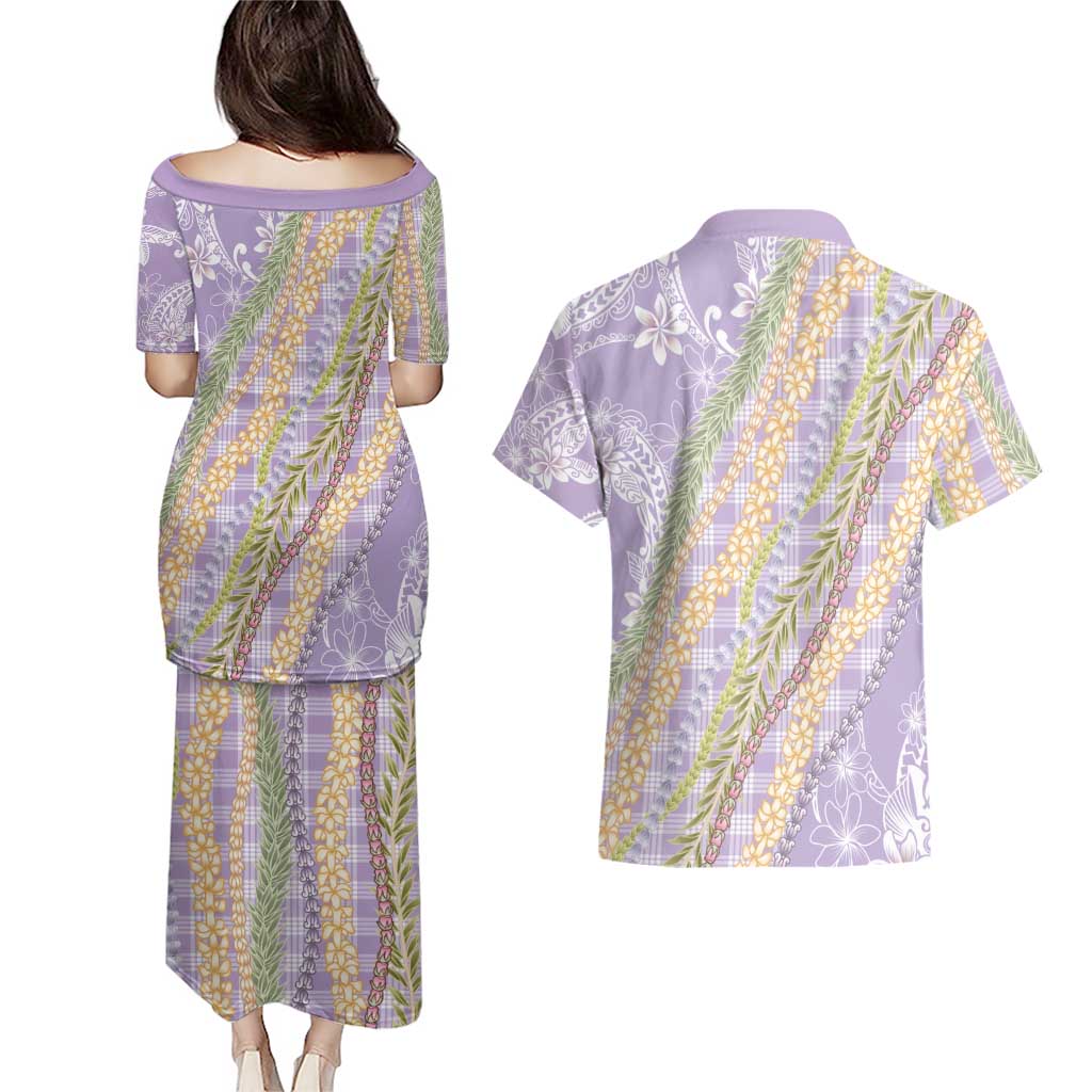 Purple Palaka Hawaii Leis Couples Matching Puletasi and Hawaiian Shirt Hawaiian-plaid Elegant Tropical Vibes LT14 - Polynesian Pride