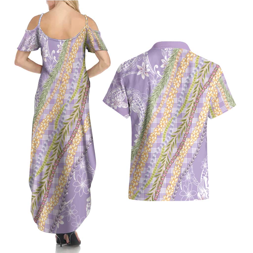 Purple Palaka Hawaii Leis Couples Matching Summer Maxi Dress and Hawaiian Shirt Hawaiian-plaid Elegant Tropical Vibes LT14 - Polynesian Pride
