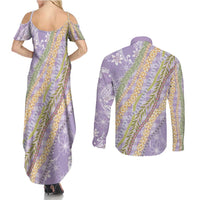 Purple Palaka Hawaii Leis Couples Matching Summer Maxi Dress and Long Sleeve Button Shirt Hawaiian-plaid Elegant Tropical Vibes LT14 - Polynesian Pride