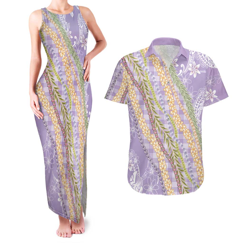 Purple Palaka Hawaii Leis Couples Matching Tank Maxi Dress and Hawaiian Shirt Hawaiian-plaid Elegant Tropical Vibes LT14 Purple - Polynesian Pride