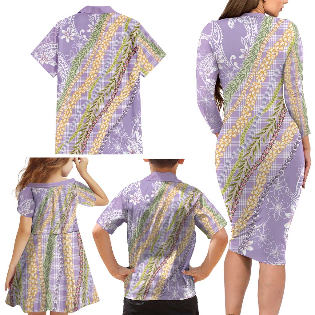 Purple Palaka Hawaii Leis Family Matching Long Sleeve Bodycon Dress and Hawaiian Shirt Hawaiian-plaid Elegant Tropical Vibes LT14 - Polynesian Pride