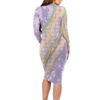 Purple Palaka Hawaii Leis Family Matching Long Sleeve Bodycon Dress and Hawaiian Shirt Hawaiian-plaid Elegant Tropical Vibes LT14 - Polynesian Pride