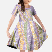 Purple Palaka Hawaii Leis Family Matching Mermaid Dress and Hawaiian Shirt Hawaiian-plaid Elegant Tropical Vibes LT14 Daughter's Dress Purple - Polynesian Pride