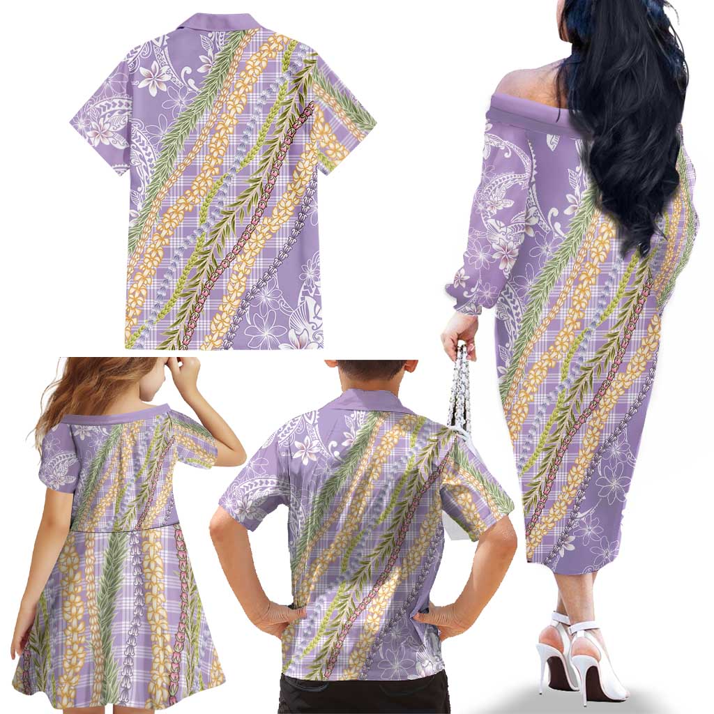 Purple Palaka Hawaii Leis Family Matching Off The Shoulder Long Sleeve Dress and Hawaiian Shirt Hawaiian-plaid Elegant Tropical Vibes LT14 - Polynesian Pride