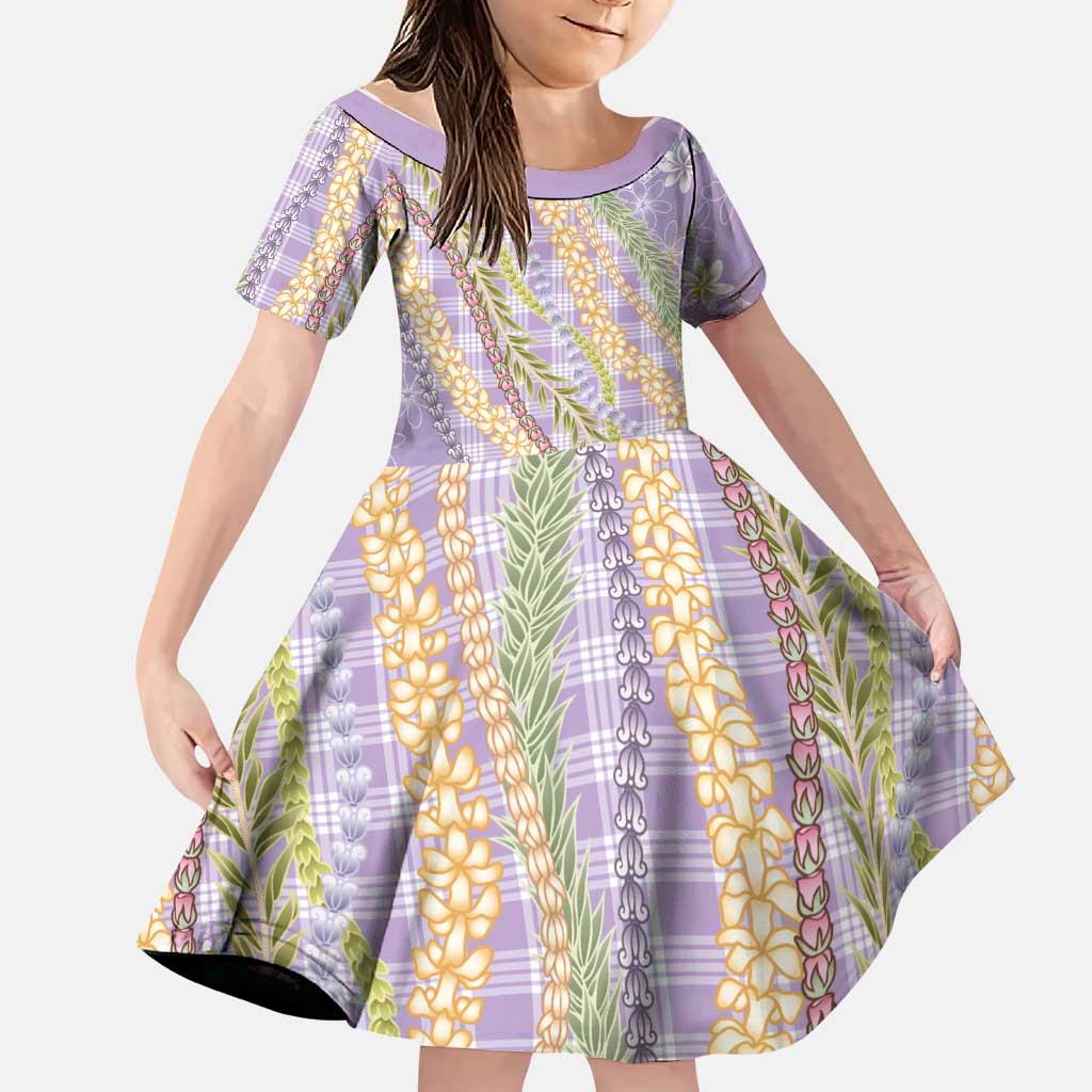 Purple Palaka Hawaii Leis Family Matching Off Shoulder Maxi Dress and Hawaiian Shirt Hawaiian-plaid Elegant Tropical Vibes LT14 Daughter's Dress Purple - Polynesian Pride