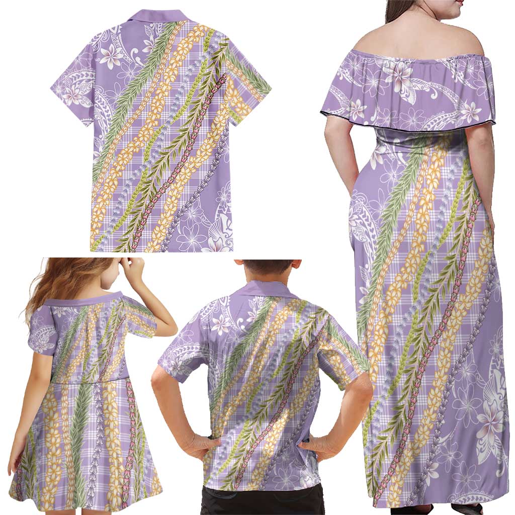 Purple Palaka Hawaii Leis Family Matching Off Shoulder Maxi Dress and Hawaiian Shirt Hawaiian-plaid Elegant Tropical Vibes LT14 - Polynesian Pride