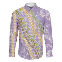 Purple Palaka Hawaii Leis Family Matching Off Shoulder Maxi Dress and Hawaiian Shirt Hawaiian-plaid Elegant Tropical Vibes LT14 Dad's Shirt - Long Sleeve Purple - Polynesian Pride