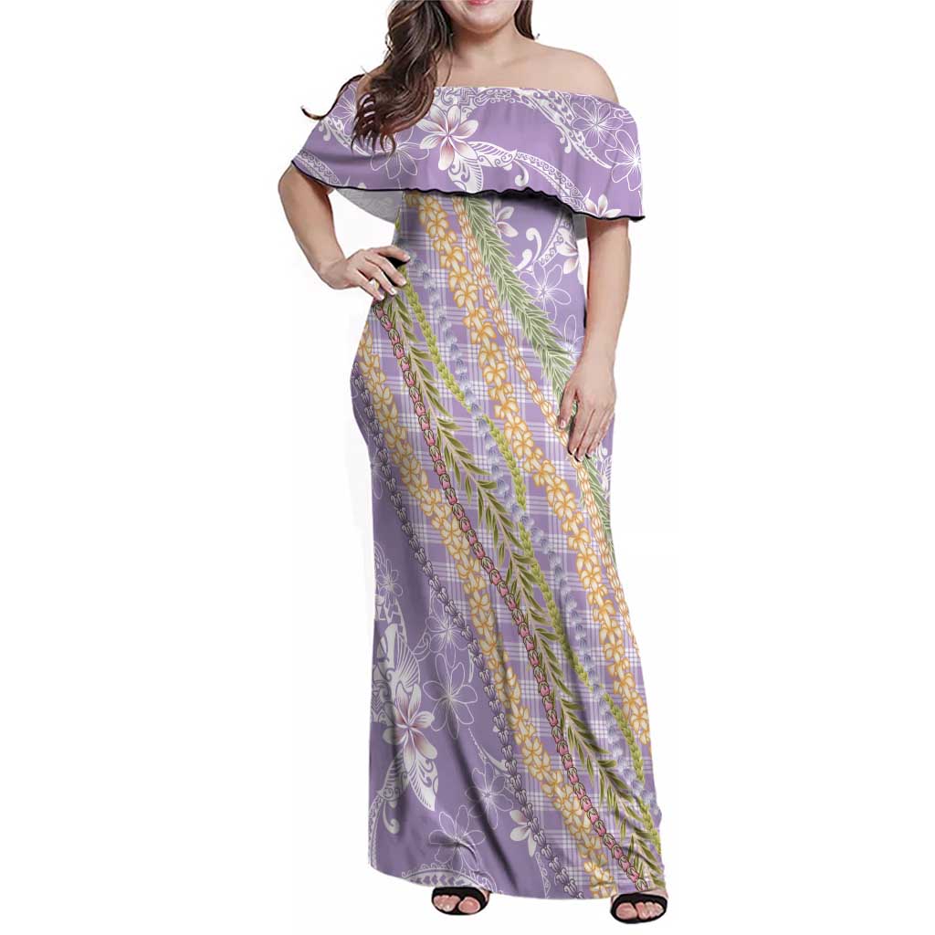Purple Palaka Hawaii Leis Family Matching Off Shoulder Maxi Dress and Hawaiian Shirt Hawaiian-plaid Elegant Tropical Vibes LT14 Mom's Dress Purple - Polynesian Pride