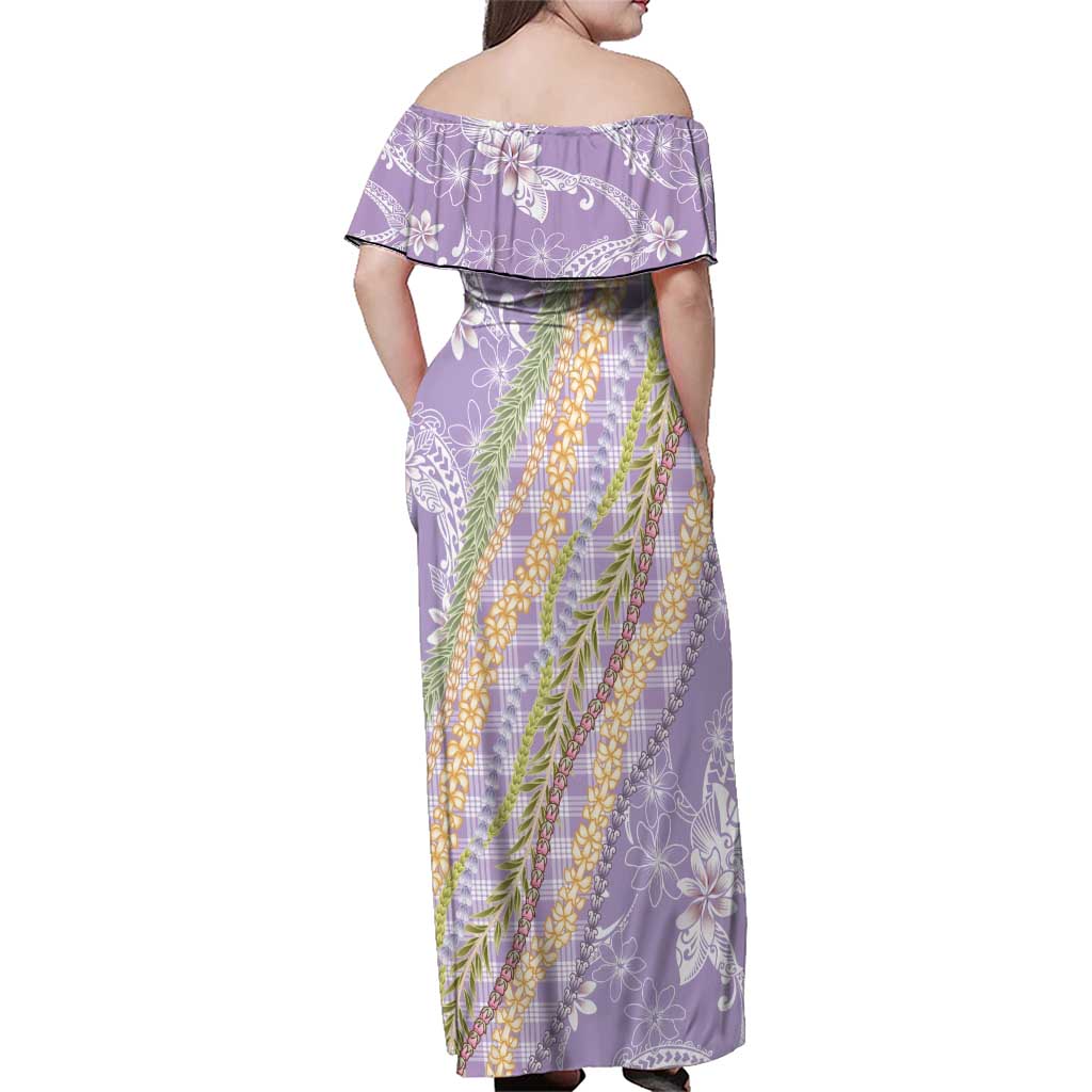 Purple Palaka Hawaii Leis Family Matching Off Shoulder Maxi Dress and Hawaiian Shirt Hawaiian-plaid Elegant Tropical Vibes LT14 - Polynesian Pride