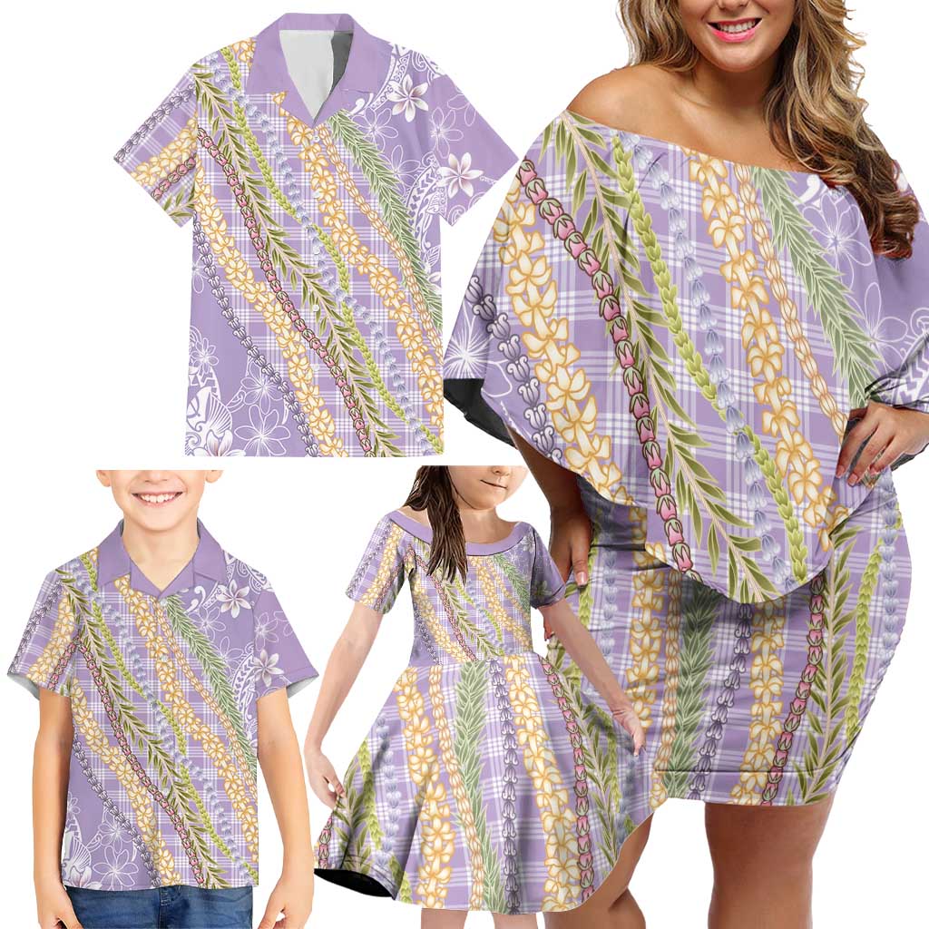 Purple Palaka Hawaii Leis Family Matching Off Shoulder Short Dress and Hawaiian Shirt Hawaiian-plaid Elegant Tropical Vibes - Polynesian Pride