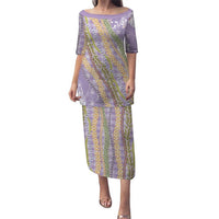 Purple Palaka Hawaii Leis Family Matching Puletasi and Hawaiian Shirt Hawaiian-plaid Elegant Tropical Vibes LT14 Mom's Dress Purple - Polynesian Pride