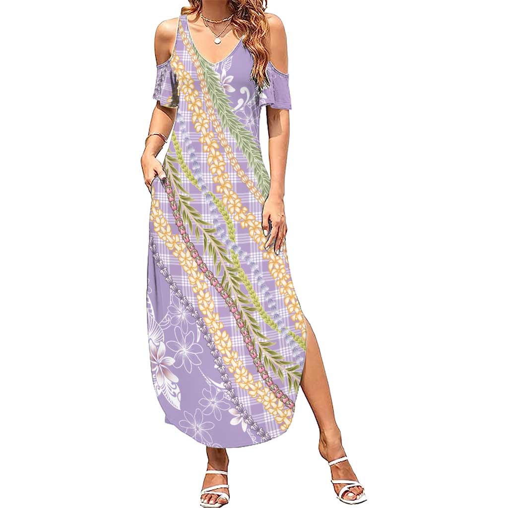 Purple Palaka Hawaii Leis Family Matching Summer Maxi Dress and Hawaiian Shirt Hawaiian-plaid Elegant Tropical Vibes LT14 Mom's Dress Purple - Polynesian Pride