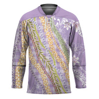 Purple Palaka Hawaii Leis Hockey Jersey Hawaiian-plaid Elegant Tropical Vibes - Polynesian Pride