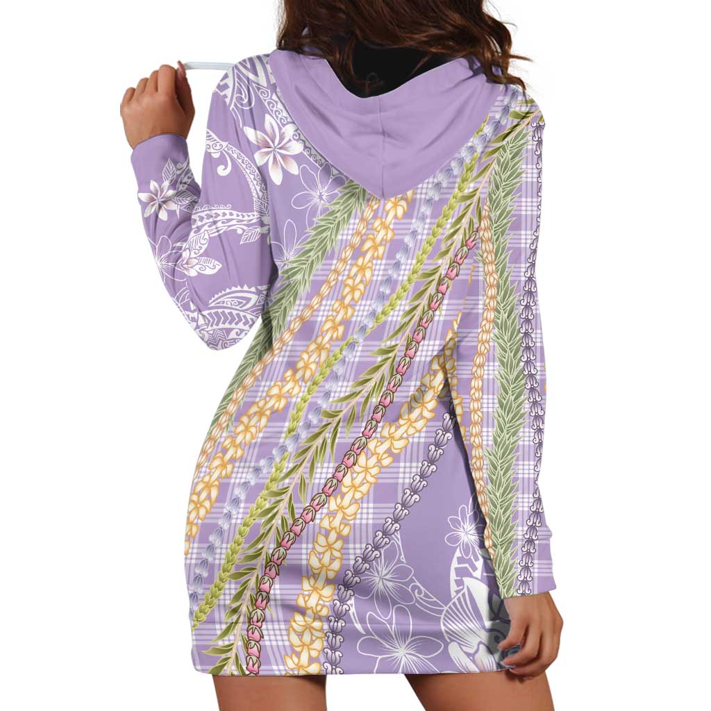 Purple Palaka Hawaii Leis Hoodie Dress Hawaiian-plaid Elegant Tropical Vibes LT14 - Polynesian Pride