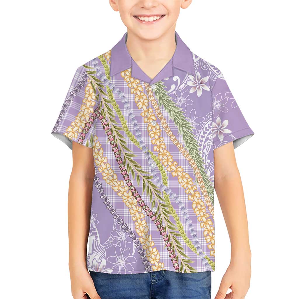 Purple Palaka Hawaii Leis Kid Hawaiian Shirt Hawaiian-plaid Elegant Tropical Vibes - Polynesian Pride
